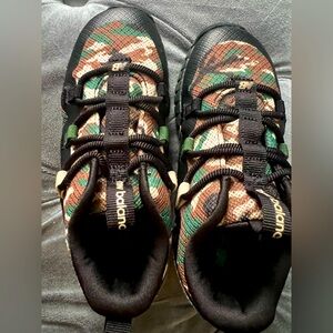 Army color New Balance low top toddler shoes